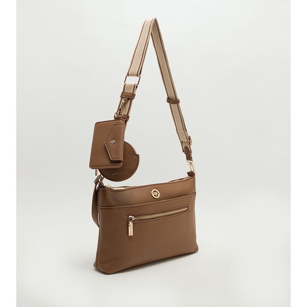 Anne Klein Crossbody Bag Purse Leather Logo Adjustable Straps Accessories Brown - Picture 1 of 9
